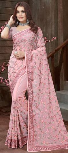 Pink and Majenta color Saree in Georgette fabric with Embroidered, Resham, Thread work Saree Wedding Designer, Raspberry Blush, Saris Indian, Peach Saree, Resham Embroidery, Pakistani Women, Celebrity Gowns, Indian Designer Sarees, Organza Blouse