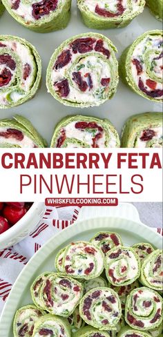 Platter of pinwheels with a bowl of fresh cranberries on the side Cranberry Feta Pinwheels Recipe, Pinwheel Appetizers Cream Cheese, Pinwheels With Cream Cheese, Cranberry Feta Pinwheels, Feta Pinwheels, Cranberry Appetizer, Fresh Cranberry Recipes, Cream Cheese Spinach, Cream Cheese Pinwheels