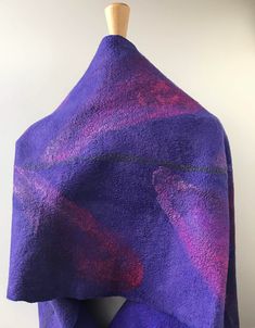 Textile Art Wrap, Hand Felted Shawl, Merino Wool, Silk, Scarf, Elegant, Textile Art, One of a Kind, Dramatic, Colorful, Women, Artwear SALE Other Outfits, Shades Of Purple, Coral Pink