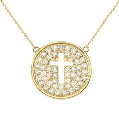 Micro Pave Diamond Round Cut Out Cross Necklace In Solid Gold The most widely known and respected symbol of Christianity, the Holy Cross represents God’s love and victory through sacrifice. Wear this necklace yourself and display your loyalty to him as this open cross sits close to your heart. Product Information Pendant Height: 0.63” Pendant Width: 0.64” 10k - 1.3 g 14k - 1.4 g Stone Description 50 pcs Round Diamond 1mm, 0.38 ct Available In (Yellow/Rose/White)Gold SKU: TKN611 Made in USA Symbol Of Christianity, Christian Symbols, Holy Cross, Micro Pave, Yellow Roses, Yellow Rose, 10k Gold, Pave Diamonds, Round Diamond