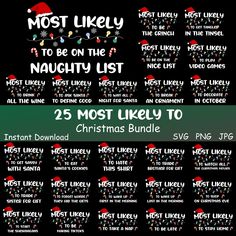 the 25 most likely christmas list is shown in this graphic style, and has been updated with