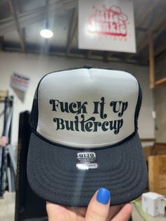 Channel your inner courage and go for it, buttercup – because sometimes, fucking things up is the best way to get ahead. The classic black & white trucker hat design offers a comfortable fit, while the mesh back keeps you cool on the go. One Size Fits Most Funny Trucker Hat Quotes, Cricut Hats, Funny Trucker Hat, White Trucker Hat, Hat Bar, Custom Trucker Hats, Funny Hats, Casual Outfit Inspiration, Hat Design