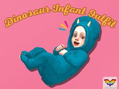 an image of a cartoon character in a blue animal suit with the words dinosaur infant suite on it