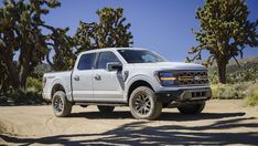 a white truck is parked in the desert