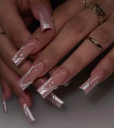 Gel X Coffin, Nail Ideas Acrylic Coffin, Festive Nail Ideas, Nail Ideas Acrylic, Acrylic Nail Designs Coffin, Pink Chrome Nails, Vintage Nails, Pretty Gel Nails