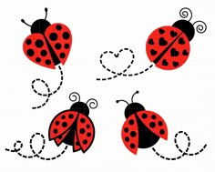 three ladybugs with hearts on their backs, one is red and the other is black