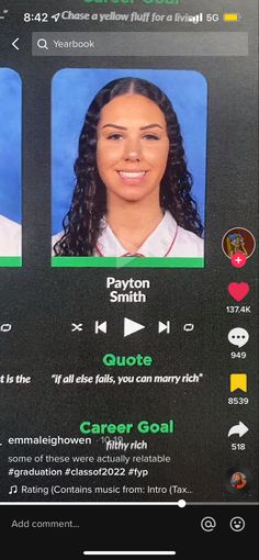 two people are shown on the screen of a cell phone, one is wearing a baseball uniform and the other has long curly hair