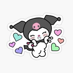 a cartoon character flying through the air with hearts around her sticker on a white background