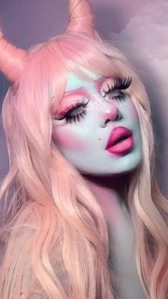 Hair Horn, Halloweenský Makeup, Pastel Makeup, Face Art Makeup, Halloween Makeup Inspiration, Drag Makeup, Special Effects Makeup, Fx Makeup