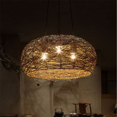 This chandelier is made of hand-woven hemp rope. Each weave contains the ingenuity of the craftsman, giving it a unique texture and shape, highlighting the unique charm of handmade art. It is based on a retro style and can easily inject a nostalgic atmosphere into the home environment. Whether it is a living room, dining room or bedroom, it can become the visual focus of the space. Rattan Pendant Light, Hemp Rope, A Living Room, Unique Charms, Pendant Lights, Handmade Art