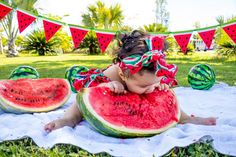 Baby Party Themes, Baby Shower Watermelon, First Birthday Photography, Monthly Baby Pictures, 21st Birthday Photoshoot