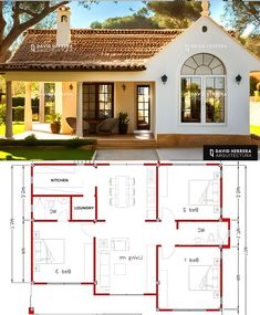 a floor plan for a house with two rooms and one living room in the middle