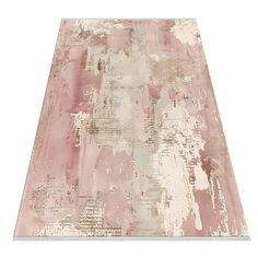 an area rug with pink and white paint on the top, in front of a white background