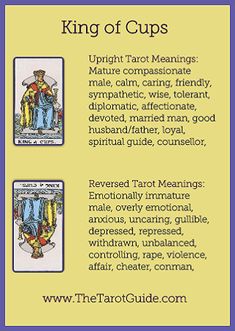 the tarot guide for king of cups with instructions on how to read it and what to use them