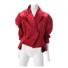 Check out this item from 1stdibs! Yves Saint Laurent Red Satin Double-Breasted Jacket, A/W 2009.: https://www.1stdibs.com/id-v_14440112 Red Couture, Mandarin Collar Jacket, Quilted Coats, Vintage Ysl, Versace Couture, Couture Jackets, Red Quilts, Lapel Jacket, French Fashion Designers