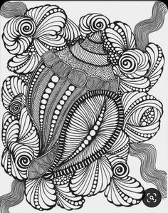 an intricate black and white drawing with swirls on it's sides, in the shape