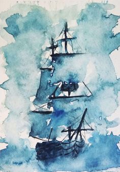 a watercolor painting of a sailboat in the ocean