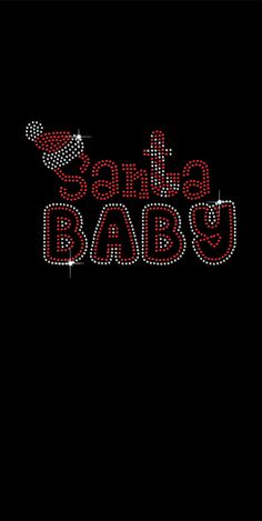 the words santa baby are made up of small red and white beads on a black background