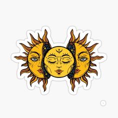 the sun and moon face sticker on a white background