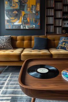 70s Modern Interior Design, Retro Style Interior Design, Modern 70s Living Room, 70s Basement, Groovy Basement, Moody Mid Century Modern, 70s Inspired Living Room, Retro Modern Living Room, Blue And Orange Living Room