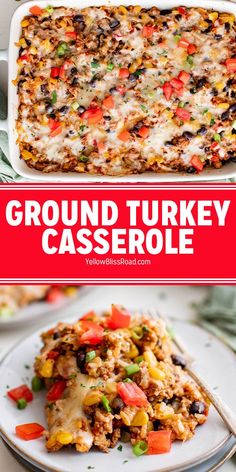 ground turkey casserole on a plate with the title above it