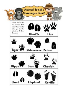 an animal tracks scavenger hunt is shown