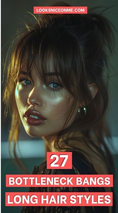 27 Bottleneck Bangs Long Hair Styles: Flattering Ideas for Every Face Shape | LooksNiceOnMe Cute Bangs Hairstyles Long Hair, Bangs For Widows Peak, Long Straight Hair With Bangs Round Face, Bottle Bangs, Front Fringe Bangs, Piecy Bangs, Bottle Neck Bangs Hair, Bottleneck Bangs Long Hair, Bangs For Straight Hair