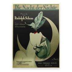 an old poster with a woman's face and butterfly on the back of it