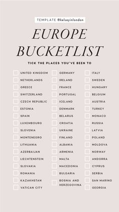 the europe bucket list is shown in black and white