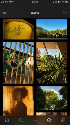 an iphone photo collage with photos taken from different places in the world, including buildings and trees