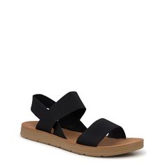 Kelly & Katie Aria Flat Sandal | DSW Canada Black Slip-on Slingback Sandals For Beach, Black Slip-on Slingback Sandals For Summer, Adjustable Cushioned Slingback Slip-on Sandals, Black Slip-on Slingback Sandals For Vacation, Strappy Synthetic Slingback Sandals For Beach, Black Synthetic Slingback Sandals For Vacation, Summer Strappy Slingback Sandals With Cushioned Footbed, Strappy Slingback Sandals With Cushioned Footbed For Summer, Synthetic Strappy Slingback Sandals For Vacation