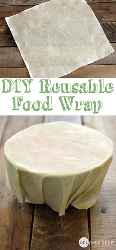 the diy reusable food wrap is on top of a wooden table and it has