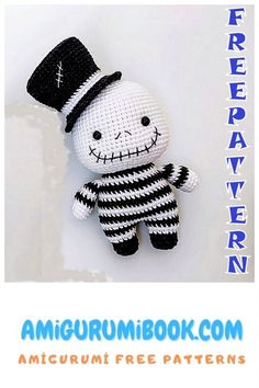 a crocheted stuffed animal with a top hat on it's head and the words free pattern below