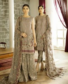 XENIA Formals Rohtas Wedding Edition Embroidered 3pc Suit R-08 Azul - FaisalFabrics.pk Eastern Dresses, Embroidered Chiffon, Embroidered Organza, Embroidered Dupatta, Chiffon Dupatta, Silk Trousers, Clothing Brands, Pakistani Outfits, Designer Suits