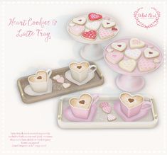 an advertisement for heart cookies and latte trays