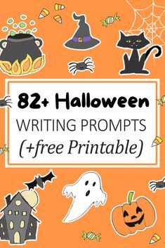 an orange background with halloween stickers and the words writing proms free printable