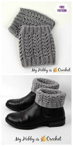 two pictures of boots and a scarf with text that says, my family is crochet