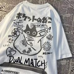 Estilo Harajuku, 일본 패션, Cartoon Couple, Streetwear Tops, Y2k Clothes, Cat Tee, Cartoon T Shirts, Comfortable Tops, Streetwear Y2k