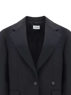 Black virgin wool blazer, single-breasted, peak lapels, front button fastening, long sleeves, buttoned cuffs, chest welt pocket, two front flap pockets, straight hemComposition: Virgin Wool, 97% , Elastane, 3% Classic Wool Blazer Dress With Hidden Button Closure, Classic Wool Blazer Dress With Lapel Collar, Black Blazer For Work With Three Cuff Buttons, Career Wool Blazer With Double Button Closure, Wool Career Blazer With Double Button Closure, Classic Wool Single-breasted Blazer Dress, Wool Blazer Dress With Suit Collar For Business, Career Tuxedo With Notch Lapel, Tuxedo Style Blazer Dress With Lapel Collar For Business