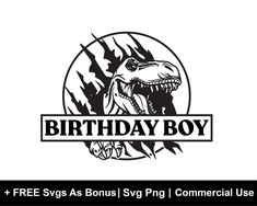 the birthday boy logo is shown in black and white