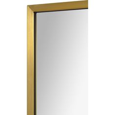 a gold framed mirror is shown against a white background, with the reflection of an object in it