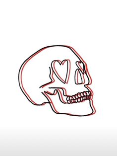 a drawing of a skull with hearts on it