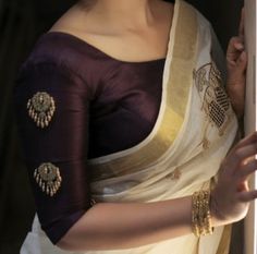 Blouse Design For Plain Silk Saree, Brown Colour Blouse Aari Work Design, Plain Silk Blouse Designs, Banaras Saree Blouse Designs Latest, Mango Embroidery, Black Velvet Blouse Design, Basic Blouse Designs, Lace Blouse Design, Blouse Designs High Neck