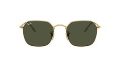 Ray-Ban Jim sunglasses are a unique and stylish choice for those seeking to make a statement. The irregular shape of the metal frame adds a touch of avant-garde design, while the polished gold finish gives it a luxurious feel. The green lenses add a pop of color that is sure to turn heads. These shades are not only fashionable but also provide excellent protection against the sun's harmful rays. Available with prescription lenses. Trendy Gold Sunglasses For Outdoor, Gold Sunglasses With Uv Protection For Outdoor, Gold Sunglasses For Summer Outdoor Activities, Gold Sunglasses For Summer Outdoor, Gold Sunglasses With Metal Frame For Outdoor, Classic Gold Sunglasses For Spring, Gold Metal Sunglasses With Gradient Lenses, Modern Gold Metal Sunglasses, Modern Gold Sunglasses With Uv Protection