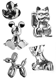 mickey mouse figurines are shown in black and white