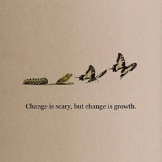 two butterflies flying next to each other on a piece of paper with the words change is scary, but change is growth