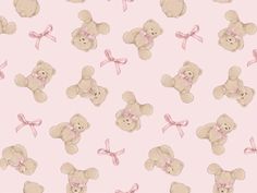 a pink teddy bear wallpaper with bows on it's head and two bears in the background