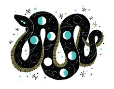 a black and blue snake with snowflakes around it