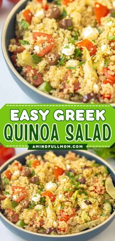 This healthy Greek Quinoa Salad, featuring fluffy quinoa that is dressed with Mediterranean flavors, is an easy-to-make, protein-packed, crowd-pleasing recipe! Low Carb Quinoa Recipes, Quinoa Recipes Salad, Chirothin Diet, Flavor Quinoa, Quinoa Recipes Healthy Easy, Best Quinoa Recipes, Quinoa Salad Recipes Easy, Homemade Greek Dressing, Greek Quinoa