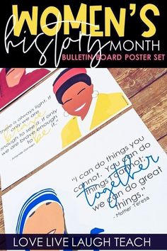 two women's day posters with the words, love live laugh teach on them